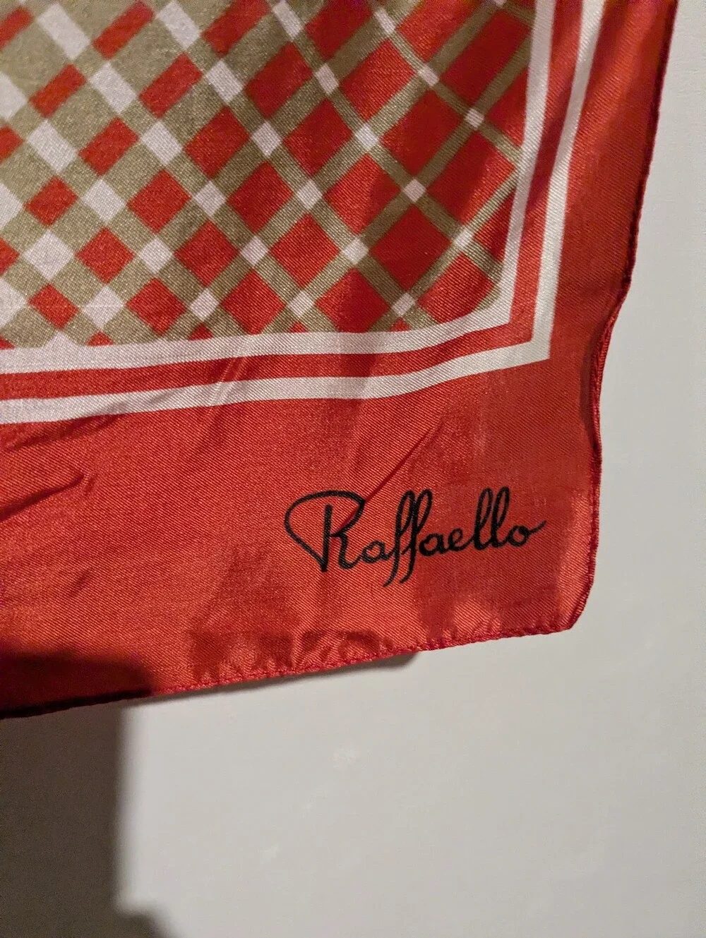 Vintage Red Taupe Scarf Long 13.5 X 69 Abstract Geo Silk Blend Raffaelo